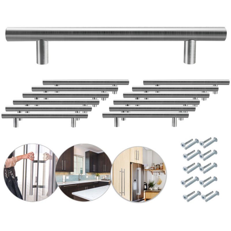 SWANEW Poignées de Meuble Cuisine Acier Brossé T- Bar - Acier Inoxydable 188x128x12MM 20 pièces