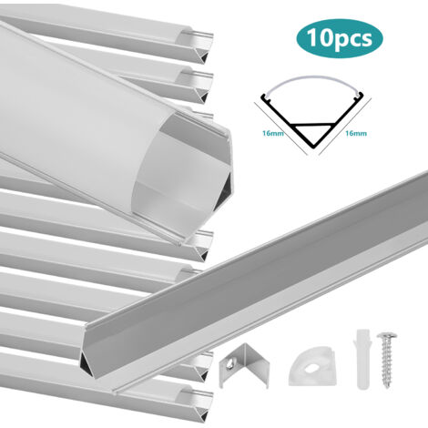 Randaco 10x1M Profilé Aluminium LED Angle Anodisé Diffuseur laiteux pour Ruban Bande LED Couvercle Blanc Opaque Forme en V