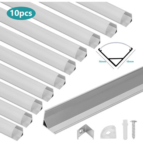 Randaco 10x1M Profilé Aluminium LED Angle Anodisé Diffuseur laiteux pour Ruban Bande LED Couvercle Blanc Opaque Forme en V - argent