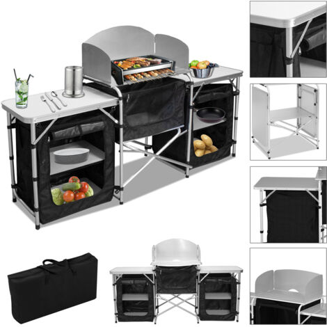 Randaco 164.5 x 104 x 52 cm Campingküche Klappbar mit 3 Arbeitsplatten – Outdoor Küchenstation mit Stauraum,  Faltbarer Campingschrank für Garten, Camping