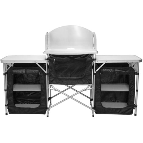Randaco 164,5 x 104 x 52 cm Cuisine de camping pliable avec 3 plans de travail – Cuisine d'extérieur avec espace de rangement, armoire de camping pliable pour le jardin, le camping