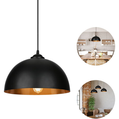 Randaco 2 Lampade a sospensione industriali vintage Lampadario a LED E27 lampada a sospensione nera e oro