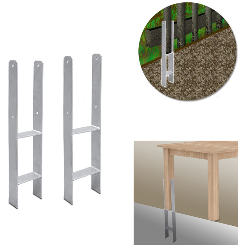 2 x ancres h support de poteau support de clôture ancres de poteau mini pergolas 600MM pied de support 121MM - Randaco