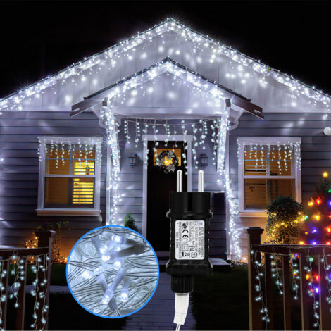 Randaco 200 lucine natalizie per finestre di Natale con decorazione per ghiaccioli a pioggia di ghiaccio all'esterno, bianco freddo
