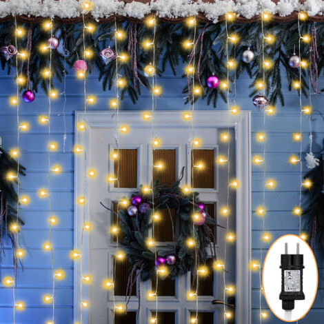 Randaco 20m 200 LED Lichterkette Eisregen LED-Lichtervorhang Weihnachtsbaumbeleuchtung Weihnachtsbeleuchtung Innen Außen Deko 8 Modi Warmweiß
