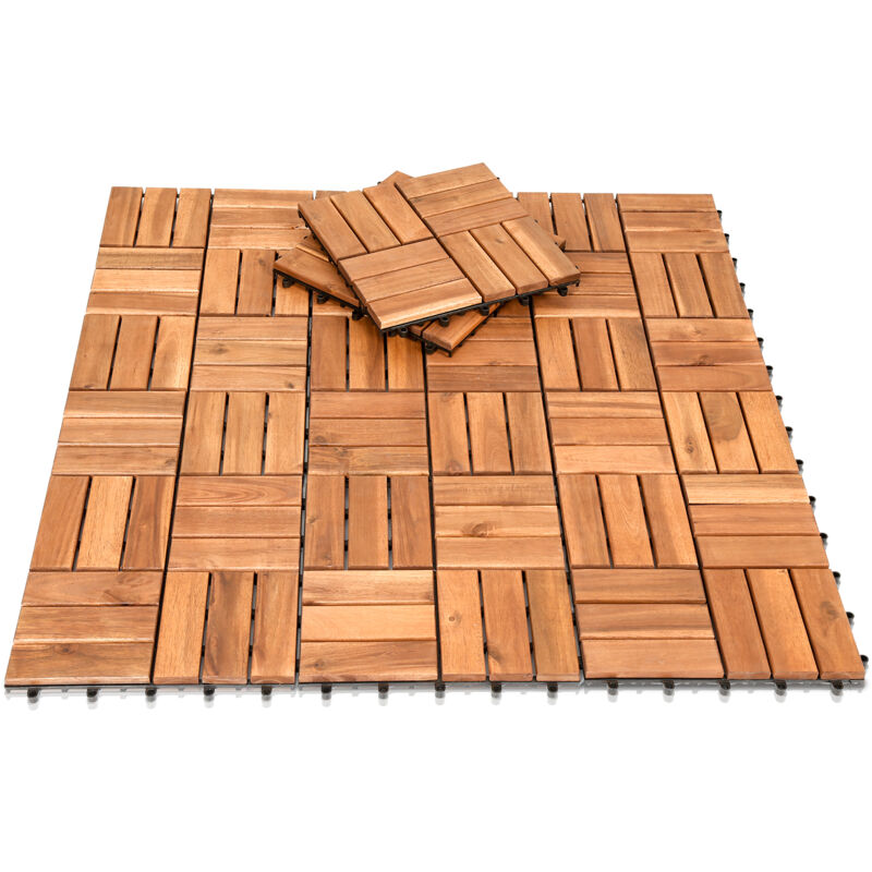 Randaco - TolleTour 44x Dalles de terrasse en bois d'acacia pour 4m² - 30x30cm - Fixation par Clips - Terrasse - Balcon - Jardin - Piscine