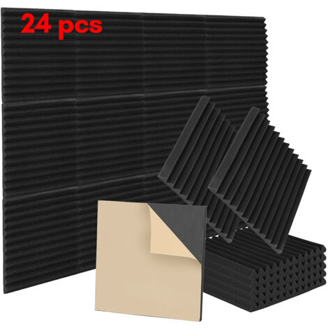 Randaco 24X Akustikschaumstoff Selbstklebend Schwarz Absorber nschaumstoffe Dreiecksnut,30x30x2.5cm