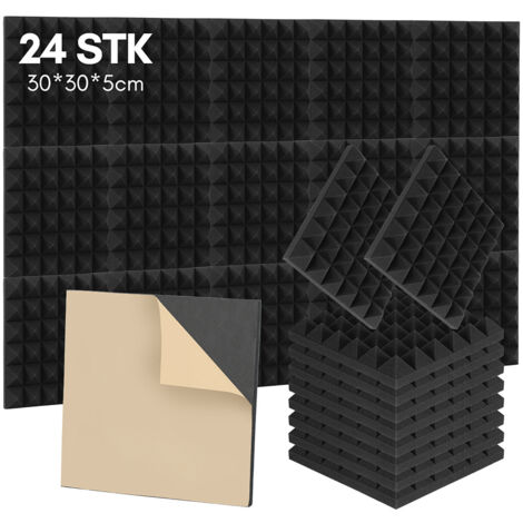 Randaco 24X Akustikschaumstoff Selbstklebend Schwarz Absorber nschaumstoffe Pyramide,30x30x5cm