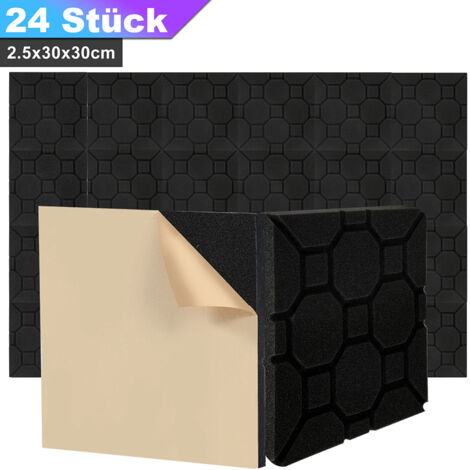 Randaco 24X Akustikschaumstoff Selbstklebend Schwarz Absorber nschaumstoffe Quadrat,30x30x2.5cm