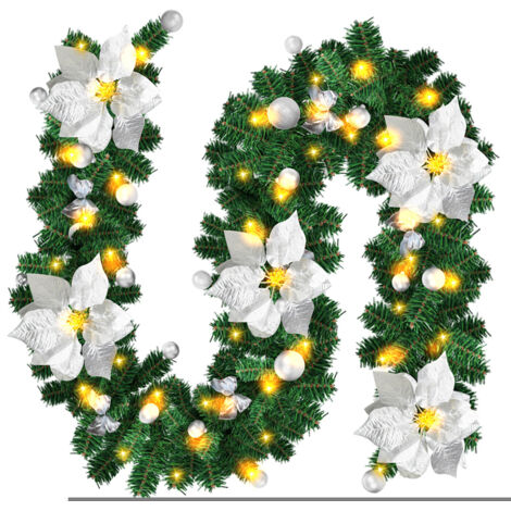 Randaco 2.7M Weihnachtsgirlande Tannengirlande Weihnachtsdeko Girlande geschmückt 50 LEDs Silver