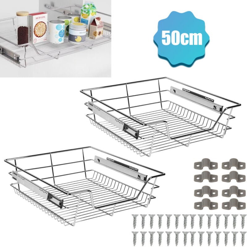 Einfeben 6X Tiroir de Cuisine Télescopique d'Armoire de Cuisine Argent 50CM
