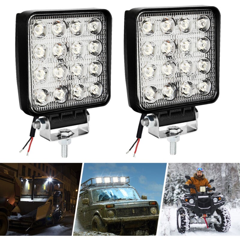 2x 48W Phare de Travail Carre a Leds Angle 60 dc 12V-24V Quad Camion Bateau Tracteur Offroad Impermeable - Randaco