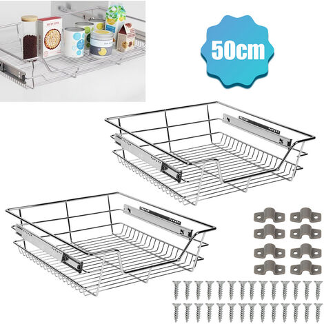 Randaco 2x 60cm tiroir de cuisine placard coulissant tiroir télescopique cuisine étagère panier coulissant - argent
