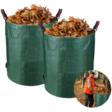 Randaco 2X Bolsa para jardín Bolsa para hojas Bolsa para residuos de jardín XXL Bolsa para jardín Bolsa para césped con asas 272L