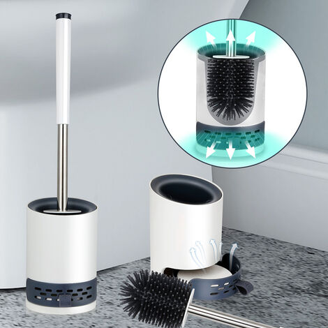 Randaco 2x Brosse WC Silicone Brosse Toilette avec support à séchage rapide pincette cachée Brosse Toilette Silicone pour salle WC - blanche