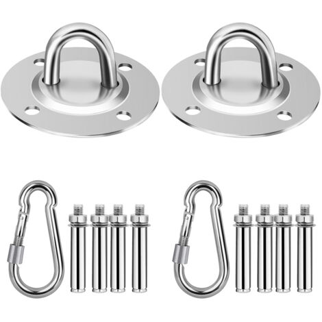 Randaco 2x Deckenhaken Deckenhaken Aufhängung für etonholz-Sets, Yoga, Hängematte, Hängesitz Hängesessel aus Edelstahl, mit Befestigungsschrauben belastbar bis zu 500 kg
