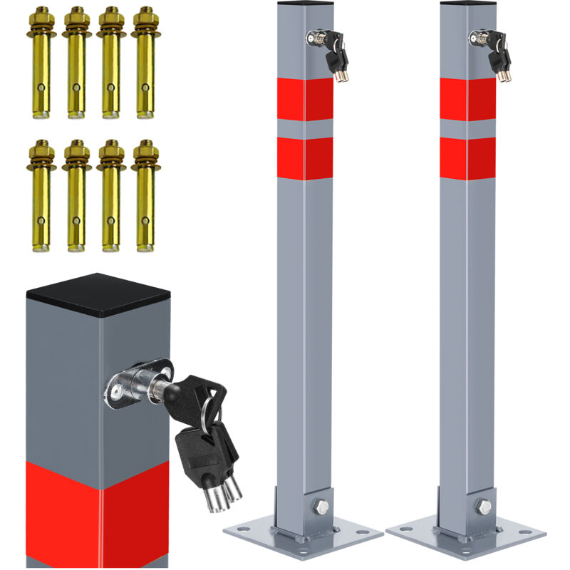 2X Poteau de blocage Poteau de guidage 65cm Ø50mm Pliable Barrière de parking automobile
