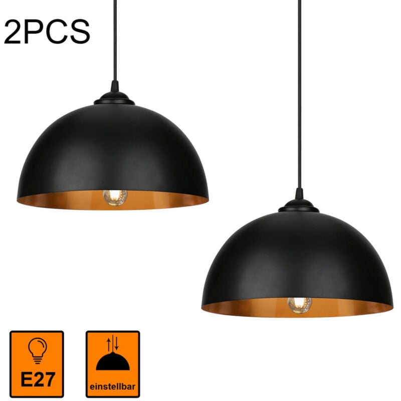 Einfeben 2x Suspension Luminaire lampe à suspendre abat-jour Lampe à suspendre industrielle Lampe de plafond noir-or Lampe à suspendre