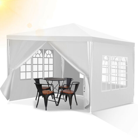 Randaco 3 x 3 m Garten Pavillon mit 4 Seitenteilen tragbares wasserdichtes Zelt Partyzelt, weiß