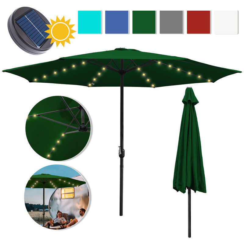 Hengda Parasol avec led, parasol ampli ø 350 cm, protection solaire, protection uv jusqu'à upf 30+, ouverture et fermeture facile, vert