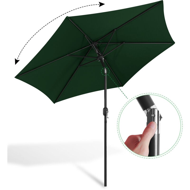 2.7m parasol parapluie de jardin hydrofuge avec manivelle jardin UV40+ balcon extérieur, vert, 2.7m