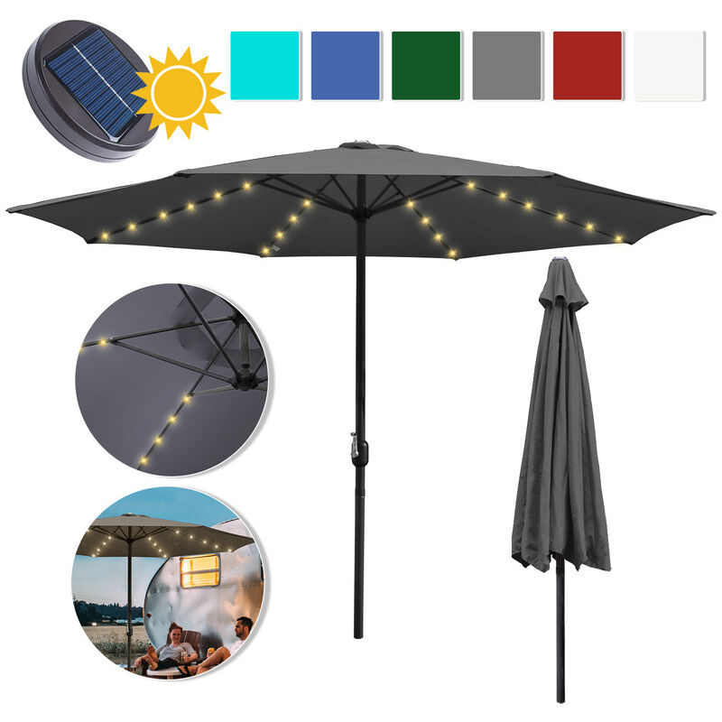 Parasol en aluminium avec led 350cm avec manivelle protection uv 30+ parasol de jardin réglable en hauteur (gris)