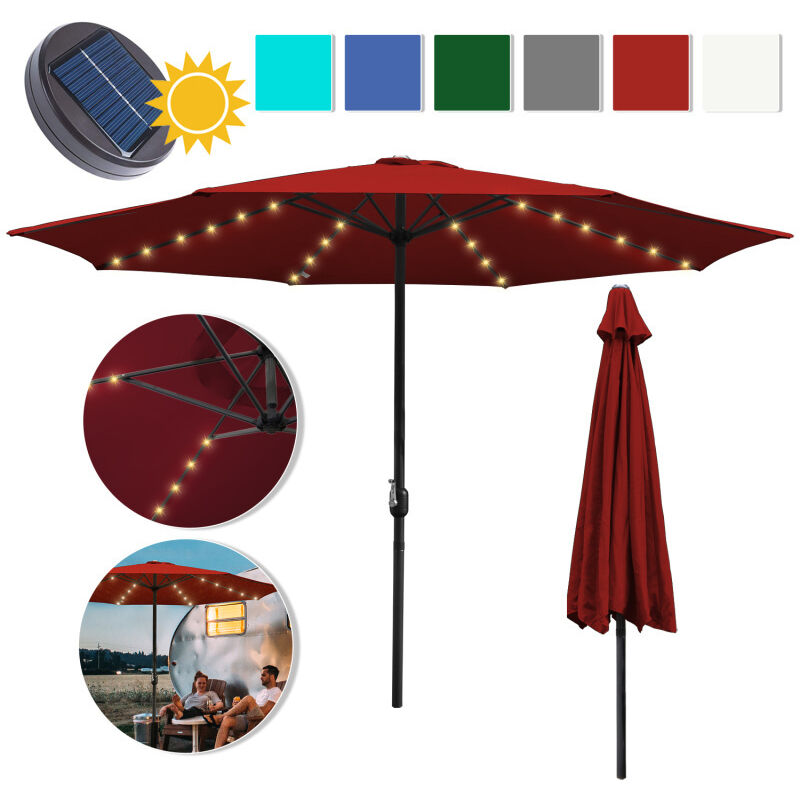Parasol avec led avec manivelle résistant aux intempéries 350 cm x 350 cm acier polyester vert