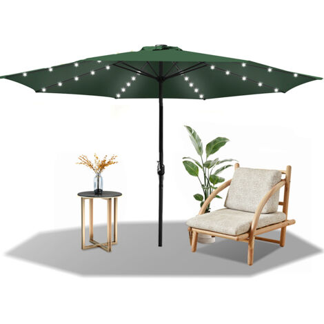 Randaco 3.5m Sonnenschirm UV50+ Sonnenschutz Gartenschirm Strandschirm LED Solar, ohne knickbar, Schirmtuch mit PA-Beschichtung, Grün