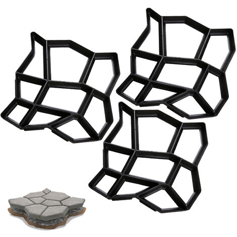 Randaco 3x Moule de pavé Moule en béton moules à paver DIY en plastiqu Pochoirs de pavage professionnels pour l'extérieur Plaques marchepied - Noir