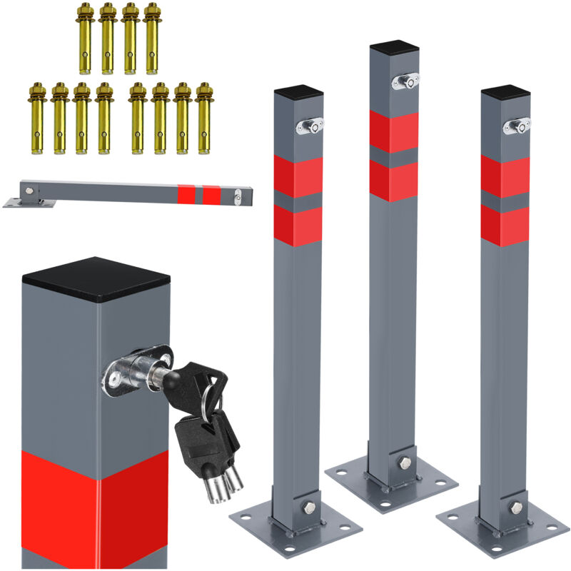 Randaco - 3X Poteau de barrage Chaîne Borne 65cm rabattable Poteau pliable verrouillable