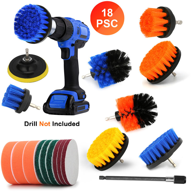 18X Set de Perceuse Brosse Accessoire Brosse de Nettoyage Perceuse cuisine tournevis carrelage sans fil 2'' / 3.5'' / 4'' / 5'' - bleu - Randaco