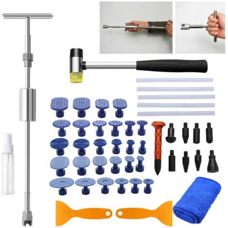 Randaco 48X Outil de débosselage Kit de Débosselage sans peinture Acier inoxydable Voiture Sans Peinture Réparation Carrosserie Marteau In Auto