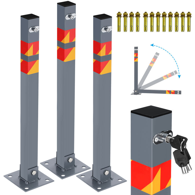 Barrière de parking 3 Set Barrière de parking Poteau Parking Barrière Avec 9 Clés Poteau Parking Barrière Verrouillable Poteau Parking Barrière