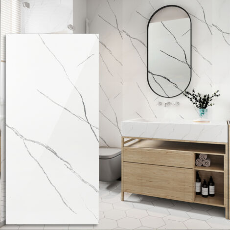Randaco 4x Carta da parati adesiva effetto piastrelle con texture marmo, adatta per cucine, bagni, caminetti e lavanderie, bianca, 120×60 cm