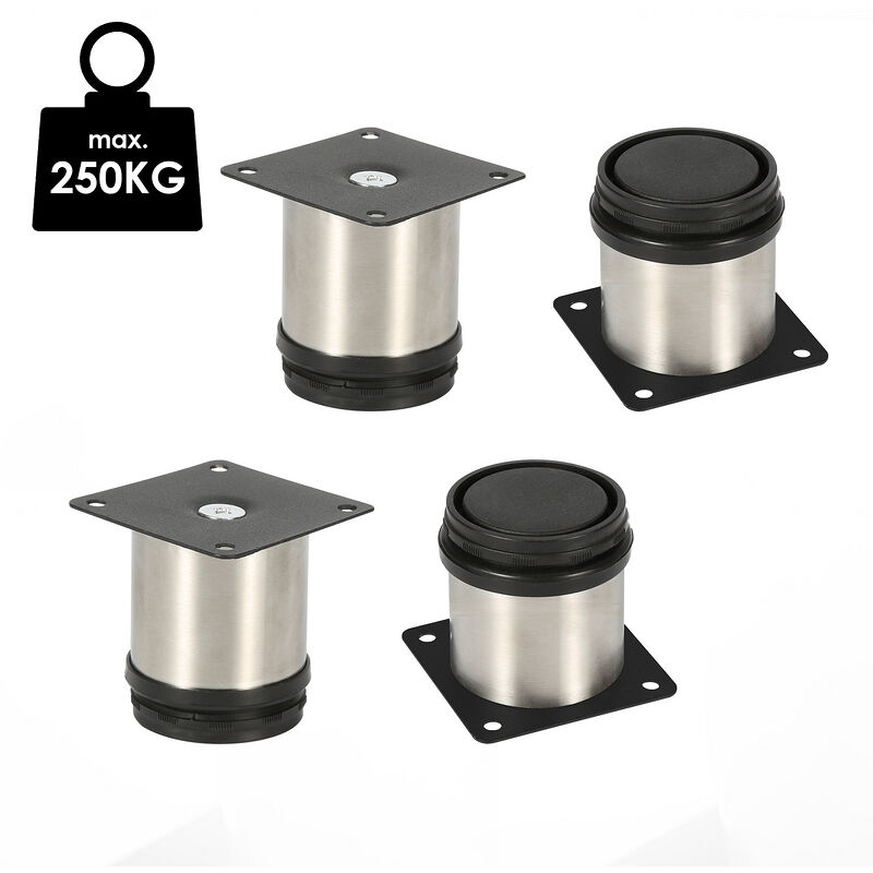 TolleTour 4X Pieds de meuble Armoire Pieds de socle Canapé Hôtel Pied de commode réglable-Acier inoxydable-150mm