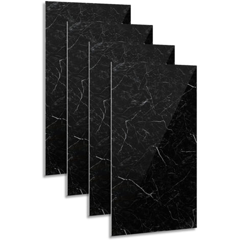 Randaco 4x Papier peint autocollant imitation carrelage avec texture marbre,adapté aux cuisines,salles de bains, cheminées et buanderies,Noir,120×60CM