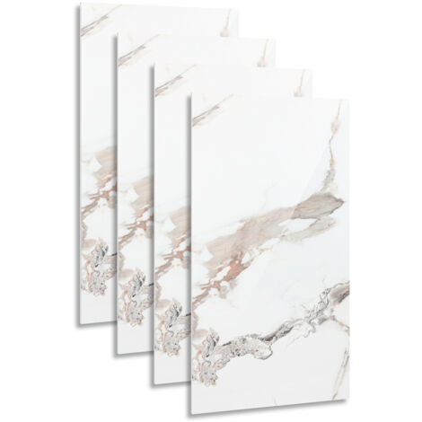 Randaco 4x Papier peint autocollant imitation carrelage avec texture marbre,adapté aux cuisines,salles de bains,cheminées et buanderies,Platine,120×60CM