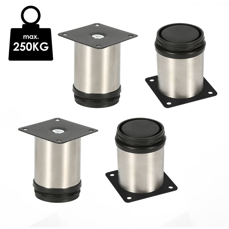 Randaco - 4X Pieds de meuble Pieds de socle Pieds réglables Pieds de canapé Pieds de meuble Réglables-Acier inoxydable-120mm