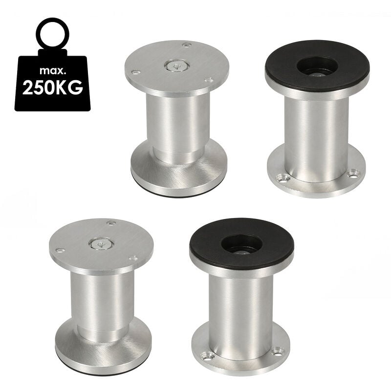 Randaco 4X Pieds de meuble Pieds de socle Pieds réglables Pieds de canapé Pieds de meuble Réglables-Aluminium-120mm