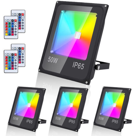 Randaco 4X50W RGB LED Strahler mit Fernbedienung RGB Strahler Außenstrahler Flutlichtstrahler