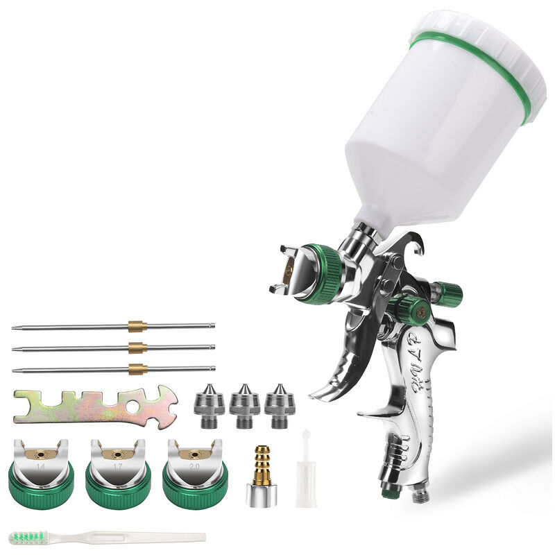 Randaco - Pistolet à peinture hvlp Buses Pistolet à peinture à godet gravité Acier inoxydable 1.4MM/1.7MM/2.0MM 3 buses de taille- Vert
