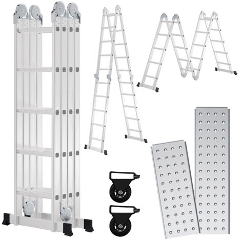 Randaco 580cm Aluminum Mehrzweckleitern, 4x5 Stufen Gerüst Leiter mit 2 Arbeitsplattform, Klappbare Stehleiter