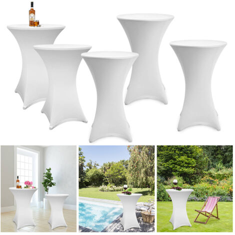 Randaco 5er Set Stehtischhusse Stretch Weiß – Elastische Husse für Bistrotisch Ø 80–85 × 110 cm mit 4 Fußlaschen