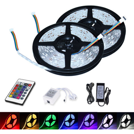 Randaco 5m Ensemble de bande LED, bande LED RGB 5050 SMD, bande LED 30 LED, LED non étanche (IP20), avec télécommande 24 boutons