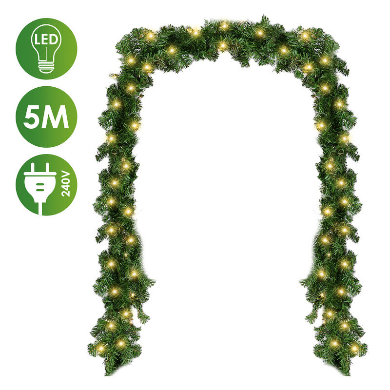 Randaco - 500CM Ghirlanda di Natale, Ghirlanda Decorata con Luci a led, Vite in Rattan Artificiale per Camini Scala Pianura Verde Albero di Natale