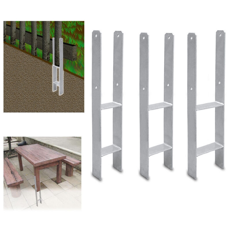 Randaco - 6X Ancres h support poteau Carport Ancre poteau galvanisé à chaud longue durée 91MM