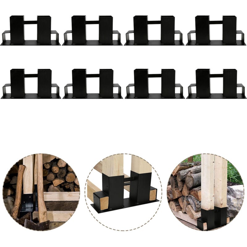 8x Aide à l'empilage du bois acier enduit, noir, abri en bois bricolage pour bois équarri, stockage du bois 8 pièces - Einfeben