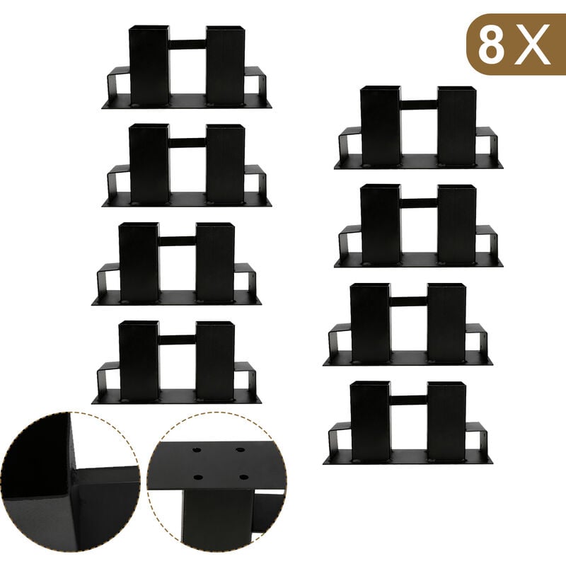 Swanew 8x Aide à l'empilage du bois acier enduit, noir, abri en bois bricolage pour bois équarri, stockage du bois 8 pièces
