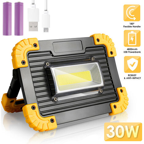 Randaco Akku Fluter LED-Baustrahler 3000lm Kaltweiß Strahler COB Aufladbar 30W - schwarz+gelb