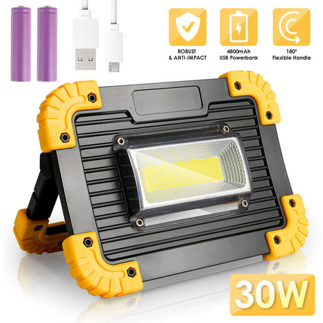 Randaco Akku Fluter LED-Baustrahler 30W 3000lm Kaltweiß Strahler COB Aufladbar - schwarz+gelb